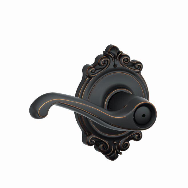 Schlage Flair Privacy Lever With Brookshire Rosette in Aged Bronze finish