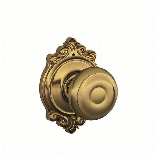 Schlage Georgian Dummy Knob With Brookshire Rosette Interior Trim - Exterior Handleset Sold Separately in Antique Brass finish