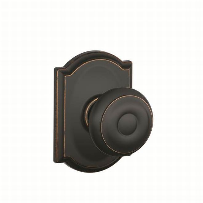 Schlage Georgian Dummy Knob With Camelot Rosette Interior Trim - Exterior Handleset Sold Separately in Aged Bronze finish