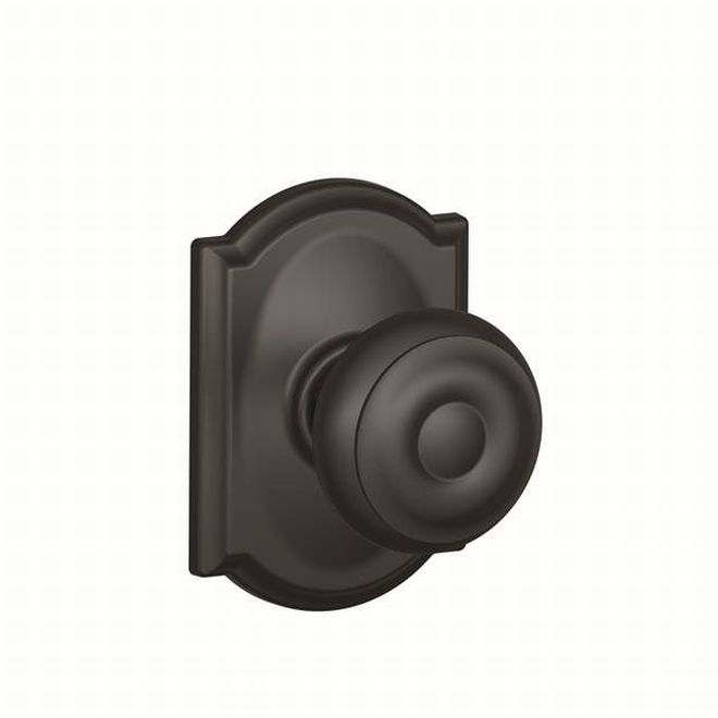 Schlage Georgian Dummy Knob With Camelot Rosette Interior Trim - Exterior Handleset Sold Separately in Flat Black finish