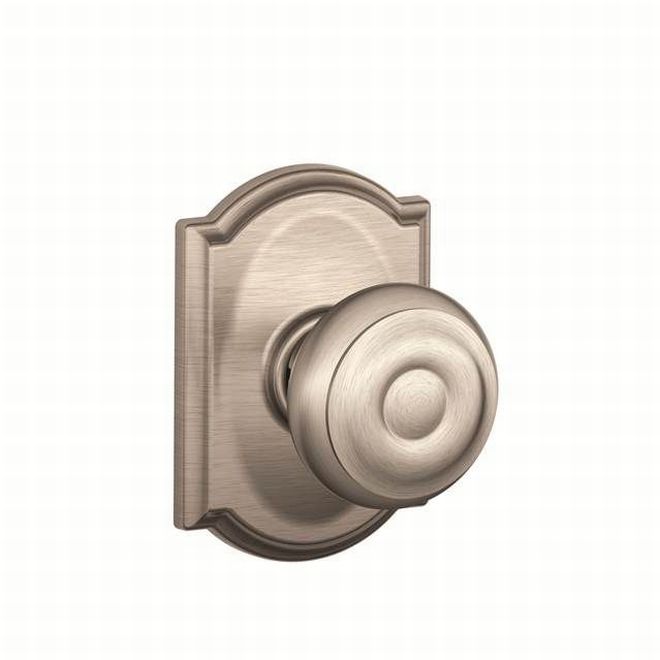 Schlage Georgian Dummy Knob With Camelot Rosette Interior Trim - Exterior Handleset Sold Separately in Satin Nickel finish