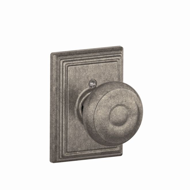 Schlage Georgian Knob Half Dummy With Addison Rosette in Distressed Nickel finish