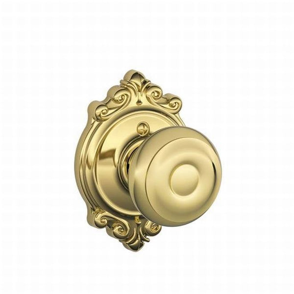 Schlage Georgian Knob Half Dummy With Brookshire Rosette in Bright Brass finish