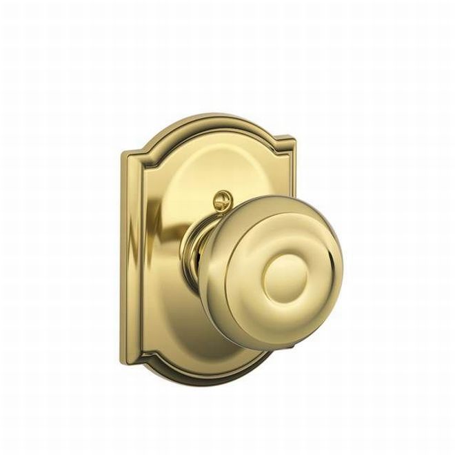 Schlage Georgian Knob Half Dummy With Camelot Rosette in Bright Brass finish