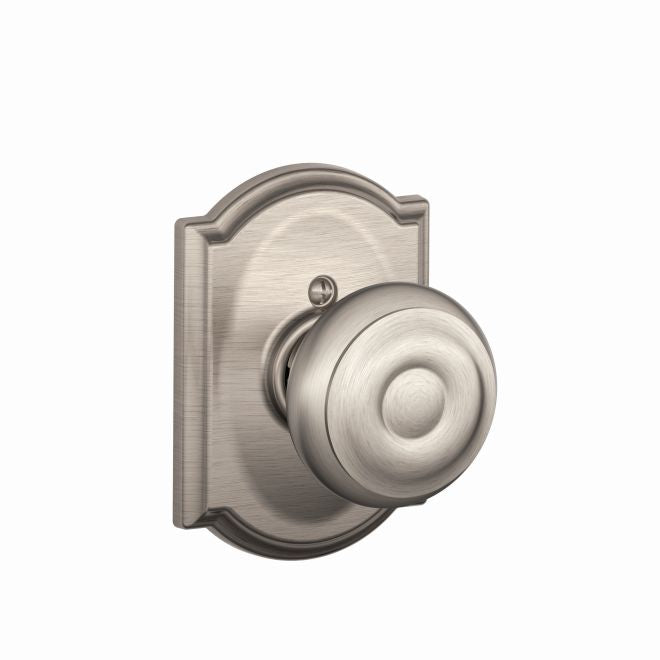 Schlage Georgian Knob Half Dummy With Camelot Rosette in Satin Nickel finish