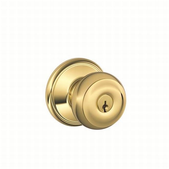Schlage Georgian Knob Keyed Entry Lock in Bright Brass finish