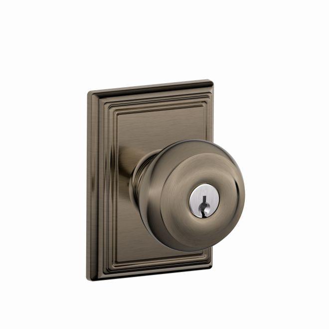 Schlage Georgian Knob With Addison Rosette Keyed Entry Lock in Antique Pewter finish