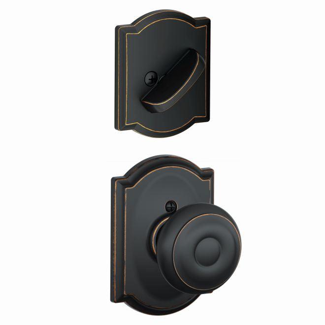 Schlage Georgian Knob With Camelot Rosette Interior Active Trim - Exterior Handleset Sold Separately in Aged Bronze finish