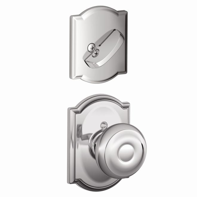 Schlage Georgian Knob With Camelot Rosette Interior Active Trim - Exterior Handleset Sold Separately in Bright Chrome finish