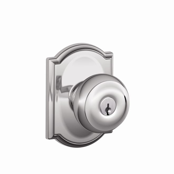 Schlage Georgian Knob With Camelot Rosette Keyed Entry Lock in Bright Chrome finish