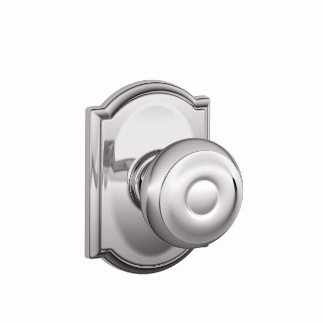 Schlage Georgian Passage Knob With Camelot Rosette in Bright Chrome finish