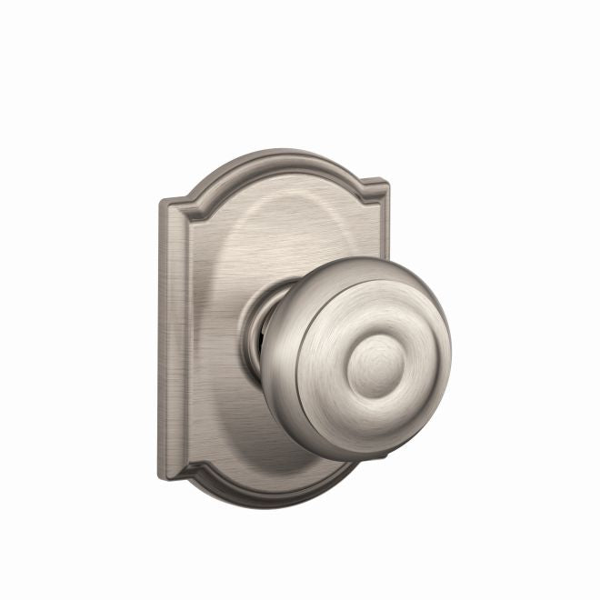 Schlage Georgian Passage Knob With Camelot Rosette in Satin Nickel finish