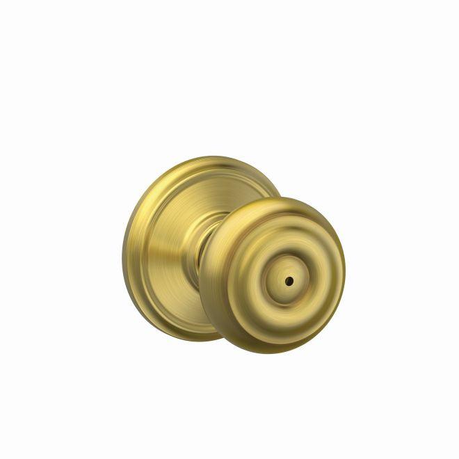 Schlage Georgian Privacy Knob With 10 Latch and 10027 Strike Plate in Satin Brass finish