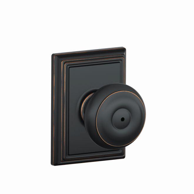 Schlage Georgian Privacy Knob With Addison Rosette in Aged Bronze finish