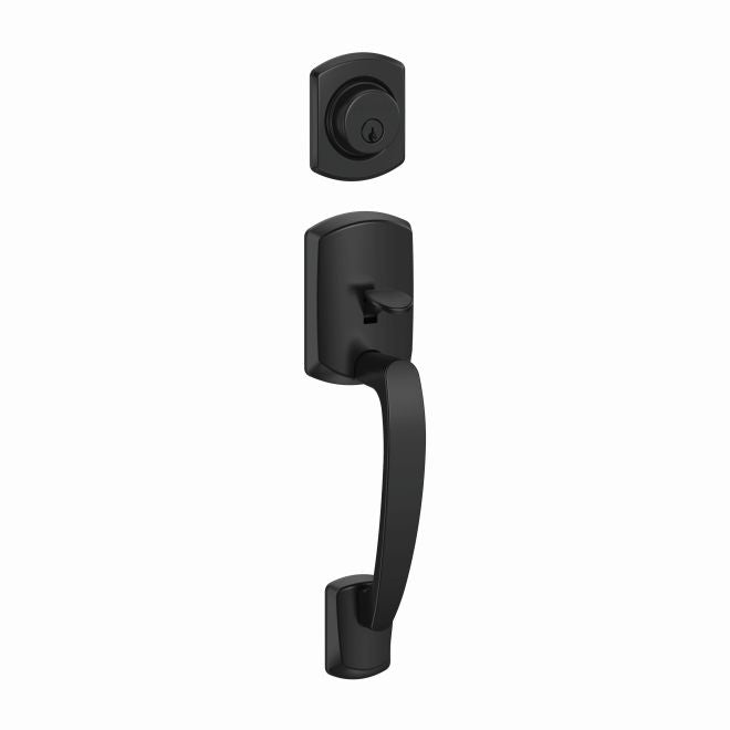 Schlage Greenwich Single Cylinder Exterior Active Handleset Only - Interior Trim Sold Separately in Flat Black finish