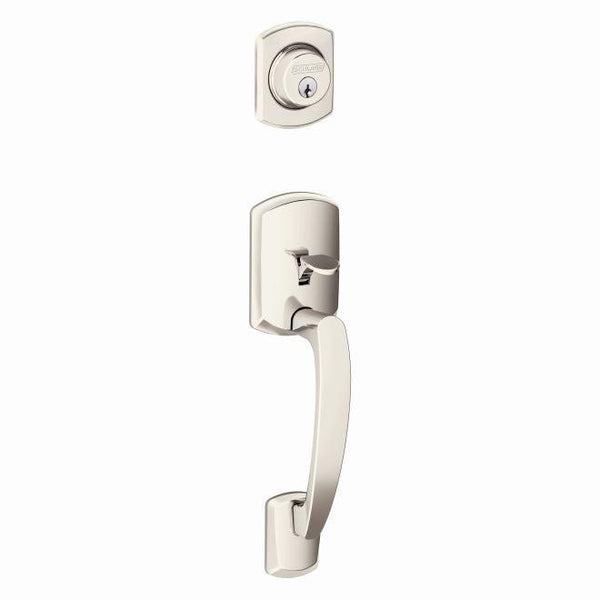 Schlage Greenwich Single Cylinder Exterior Active Handleset Only - Interior Trim Sold Separately in Polished Nickel finish