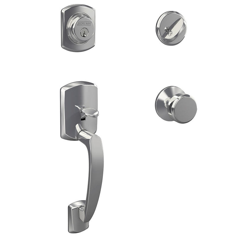 Schlage Greenwich Single Cylinder Handleset with Bowery Knob in Bright Chrome finish