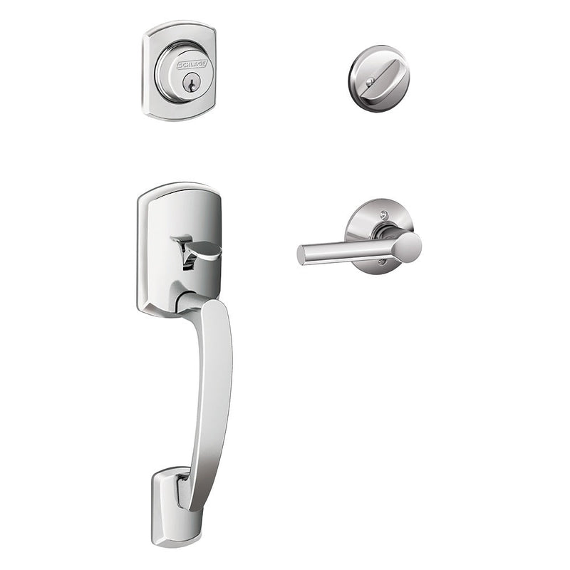 Schlage Greenwich Single Cylinder Handleset with Broadway Lever in Bright Chrome finish