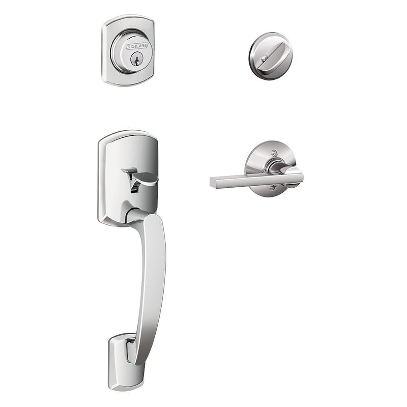Schlage Greenwich Single Cylinder Handleset with Latitude Lever in Bright Chrome finish