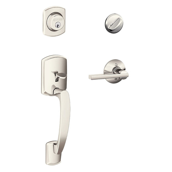 Schlage Greenwich Single Cylinder Handleset with Latitude Lever in Polished Nickel finish