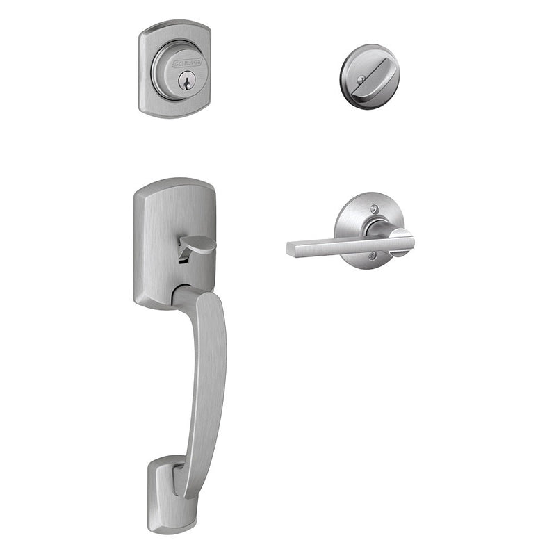 Schlage Greenwich Single Cylinder Handleset with Latitude Lever in Satin Chrome finish