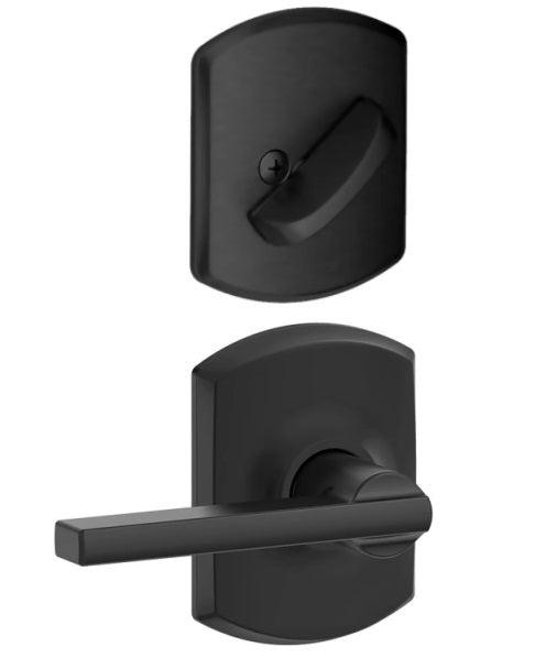 Schlage Latitude Dummy Lever With Greenwich Rosette Interior Trim - Exterior Handleset Sold Separately in Flat Black finish