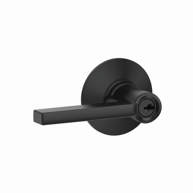 Schlage Latitude Lever Keyed Entry Lock in Flat Black finish