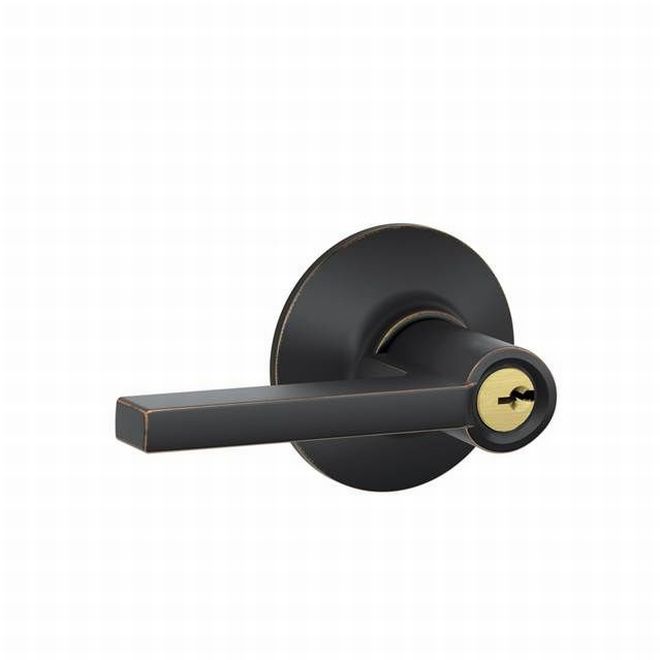 Schlage Latitude Lever Storeroom Lock in Aged Bronze finish