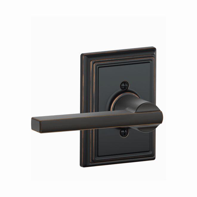 Schlage Latitude Lever With Addison Rosette Half Dummy in Aged Bronze finish