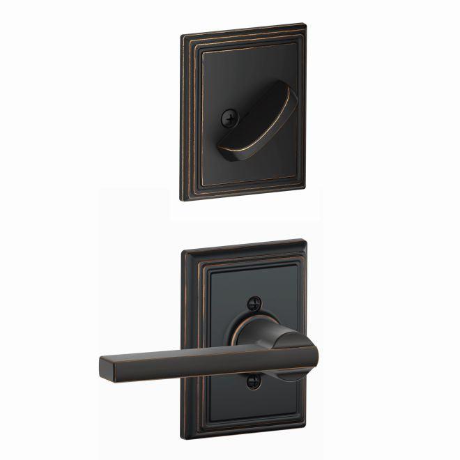 Schlage Latitude Lever With Addison Rosette Interior Active Trim - Exterior Handleset Sold Separately in Aged Bronze finish