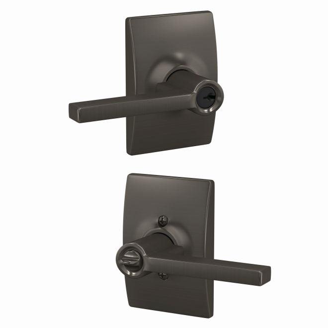 Schlage Latitude Lever With Century Rosette Keyed Entry Lock in Black Stainless finish