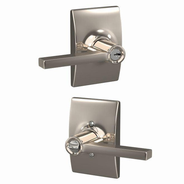 Schlage Latitude Lever With Century Rosette Keyed Entry Lock in Polished Nickel finish