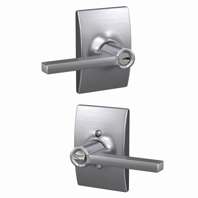 Schlage Latitude Lever With Century Rosette Keyed Entry Lock in Satin Chrome finish