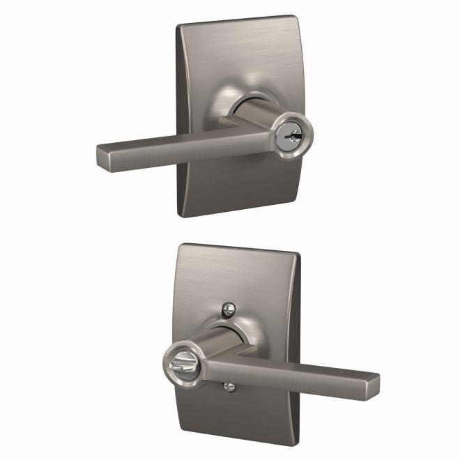 Schlage Latitude Lever With Century Rosette Keyed Entry Lock in Satin Nickel finish