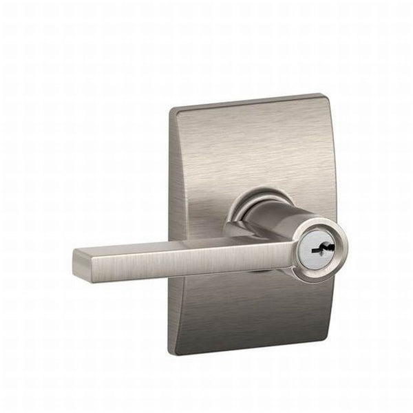 Schlage Latitude Lever With Century Rosette Storeroom Lock in Satin Nickel finish