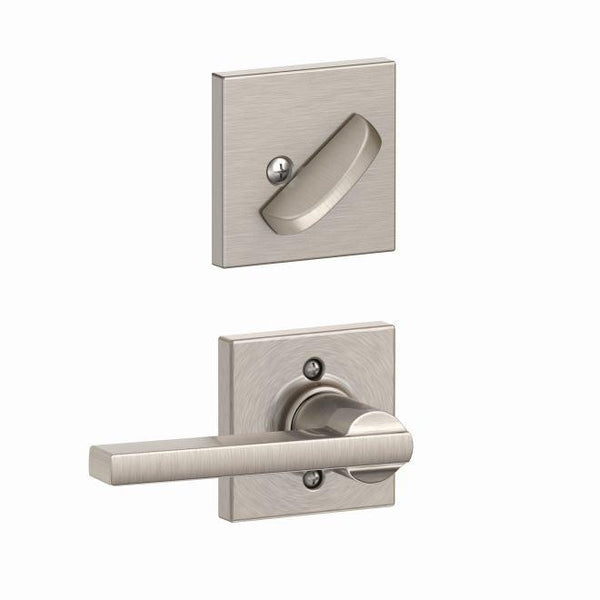 Schlage Latitude Lever With Collins Rosette Interior Active Handleset Trim - Exterior Handleset Sold Separately in Satin Nickel finish