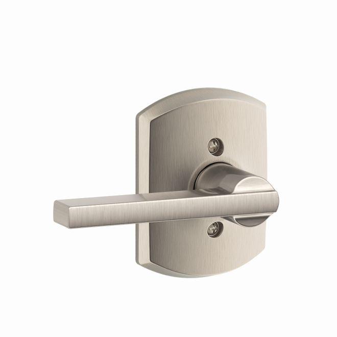 Schlage Latitude Lever With Greenwich Rosette Half Dummy in Satin Nickel finish