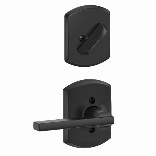 Schlage Latitude Lever With Greenwich Rosette Interior Active Trim - Exterior Handleset Sold Separately in Flat Black finish