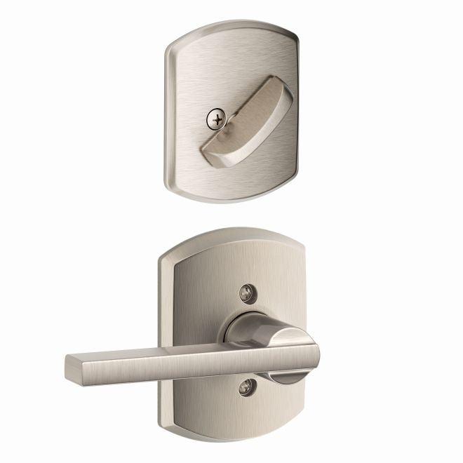 Schlage Latitude Lever With Greenwich Rosette Interior Active Trim - Exterior Handleset Sold Separately in Satin Nickel finish