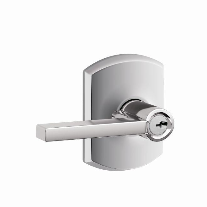 Schlage Latitude Lever With Greenwich Rosette Keyed Entry Lock in Bright Chrome finish