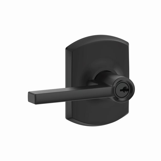 Schlage Latitude Lever With Greenwich Rosette Keyed Entry Lock in Flat Black finish