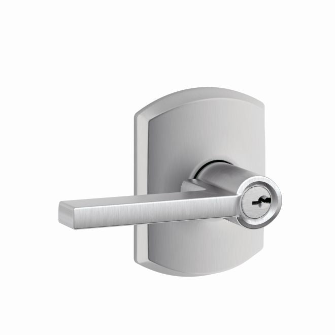 Schlage Latitude Lever With Greenwich Rosette Keyed Entry Lock in Satin Chrome finish