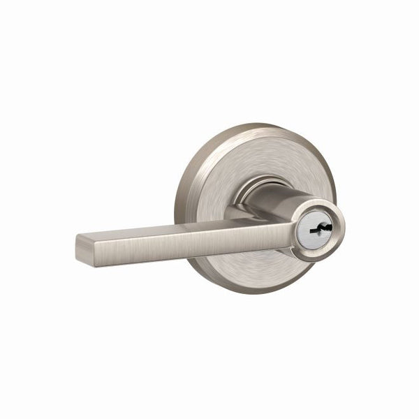 Schlage Latitude Lever With Greyson Rosette Keyed Entry Lock in Satin Nickel finish