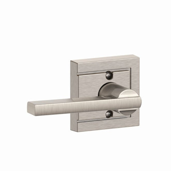 Schlage Latitude Lever With Upland Rosette Half Dummy in Satin Nickel finish