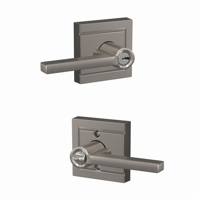 Schlage Latitude Lever With Upland Rosette Keyed Entry Lock in Satin Nickel finish