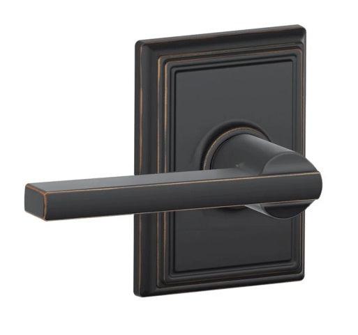 Schlage Latitude Passage Lever With Addison Rosette in Aged Bronze finish