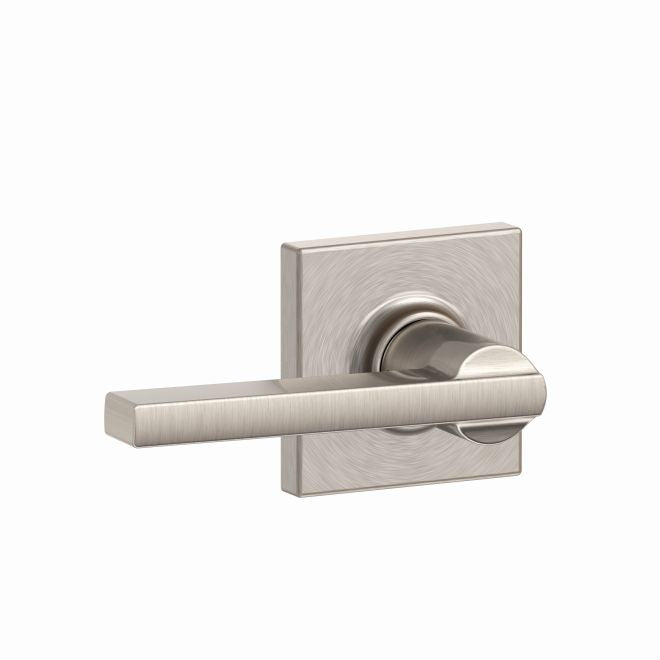 Schlage Latitude Passage Lever With Collins Rosette in Satin Nickel finish