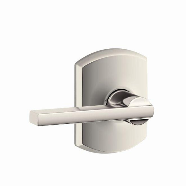 Schlage Latitude Passage Lever With Greenwich Rosette in Polished Nickel finish