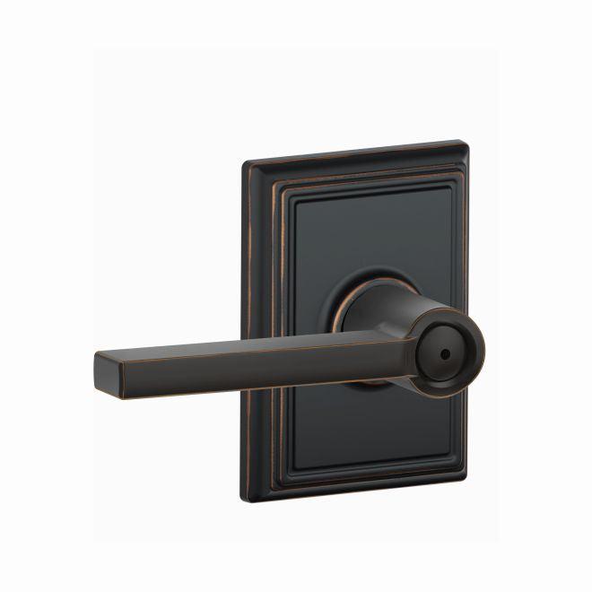 Schlage Latitude Privacy Lever With Addison Rosette in Aged Bronze finish