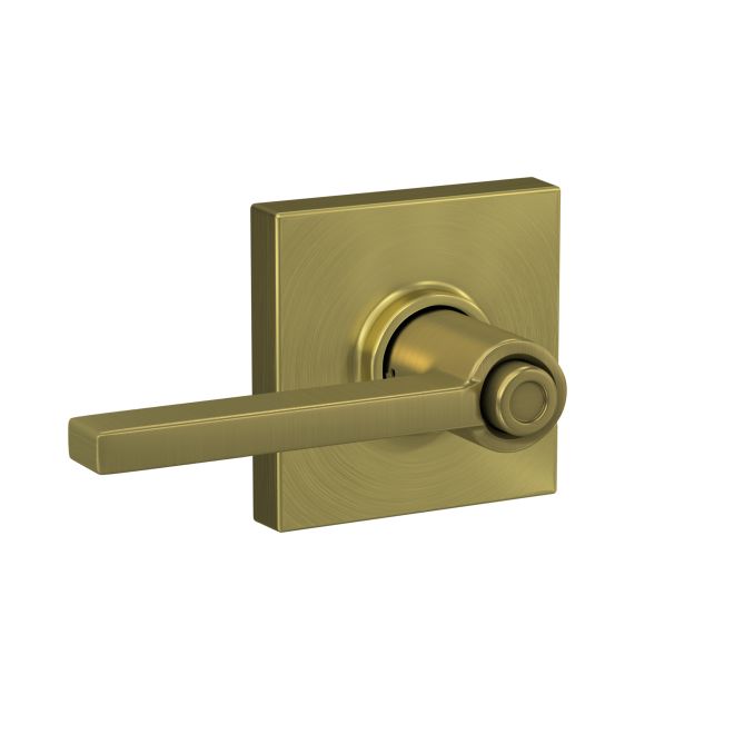 Schlage Latitude Privacy Lever With Collins Rosette in Satin Brass finish